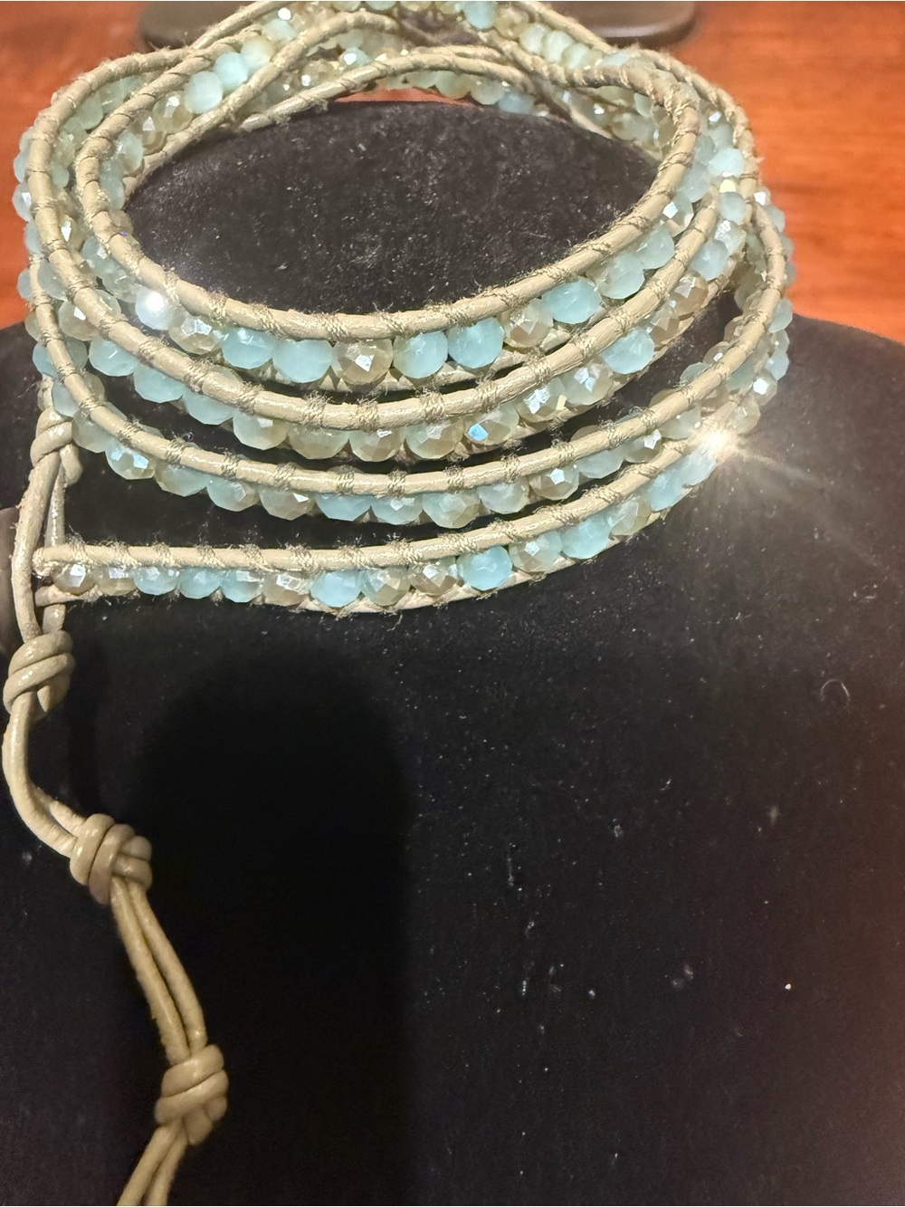 Chan Luu Aqua Bead Leather Wrap Bracelet